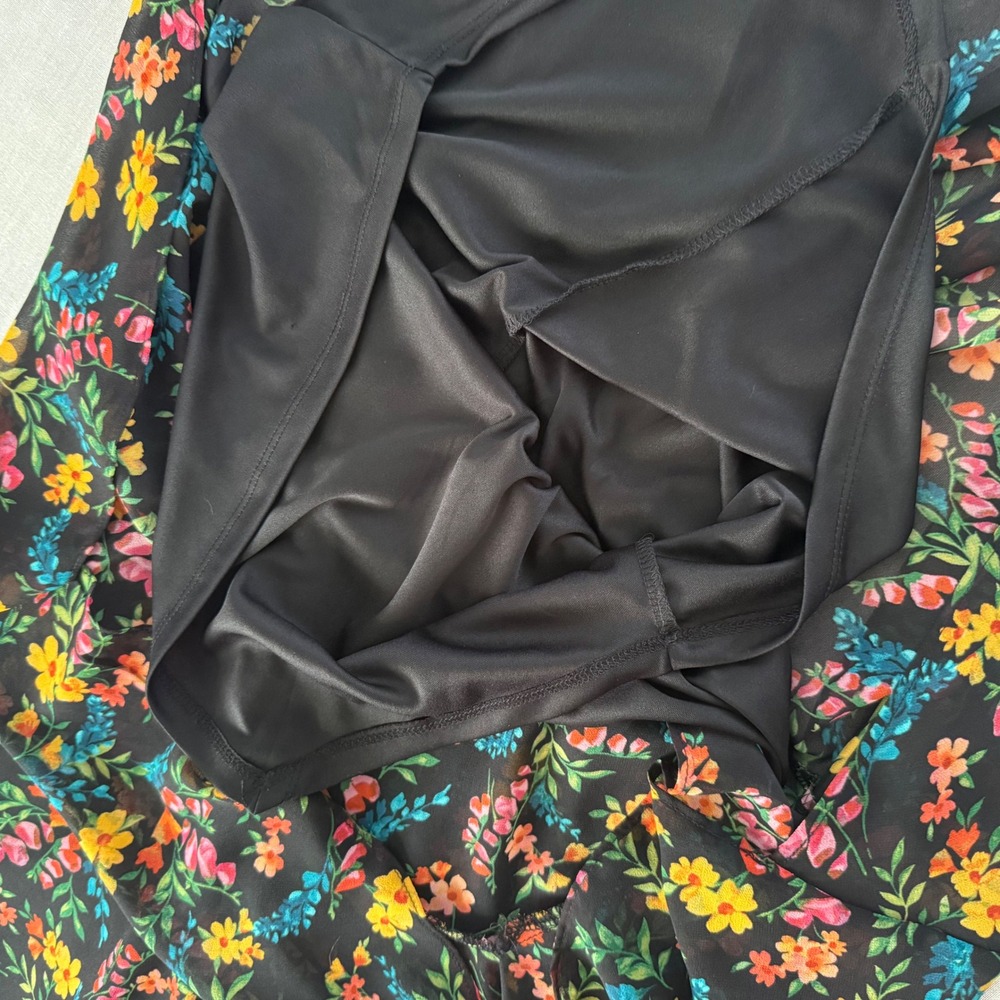 Calvin Klein Black Floral Chiffon Midi Dress Size 8 Sharkbite Hem Wedding Guest - Picture 10 of 12
